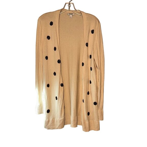 Old Navy Womens L Beige Sequined Dot V-Neck Button Front Long Sleeve Cardigan - Picture 3 of 8